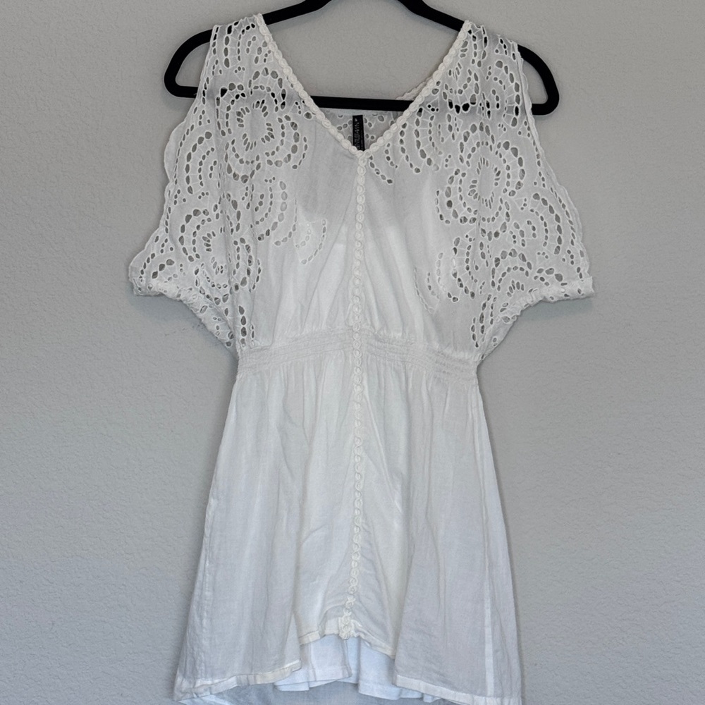 White Eyelet Lace Mini Dress